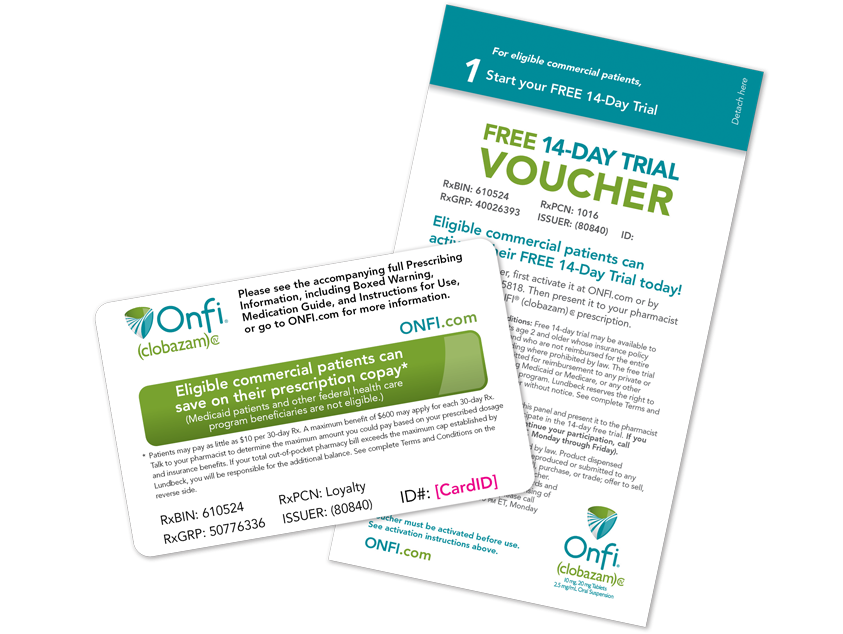 Thumbnail of ONFI® (clobazam) CIV copay savings card and Free Trial voucher